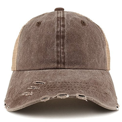Trendy Apparel Shop Pigment Dyed Front Mesh Back Frayed Bill Trucker Cap - color: Brown