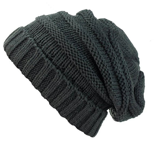 Triple M Plus Winter Chunky Soft Stretch Cable Knit Slouch Beanie Skully Ski Hat/Cap - color: Grey