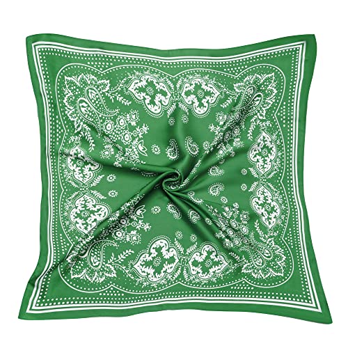VANLINKER 27.5 Inches Silk Head Scarf for Women Men Vintage Bandanas Satin Hair Scarf Silk Wrap Neck Square Scarves VL9549 - color: C9 Grass Green
