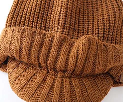 Home Prefer Men's Winter Hat Thick Knit Beanie Cap with Visor Newsboy Beanie Hat - color: Brown