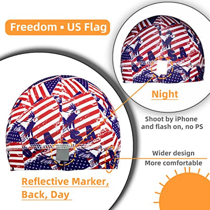 6 Pcs Skull Cap Sweat Wicking Helmet Liner Breathable Cycling Beanie Running Sports Hat Cooling Head Wraps for Men - color: Us Flag Pack