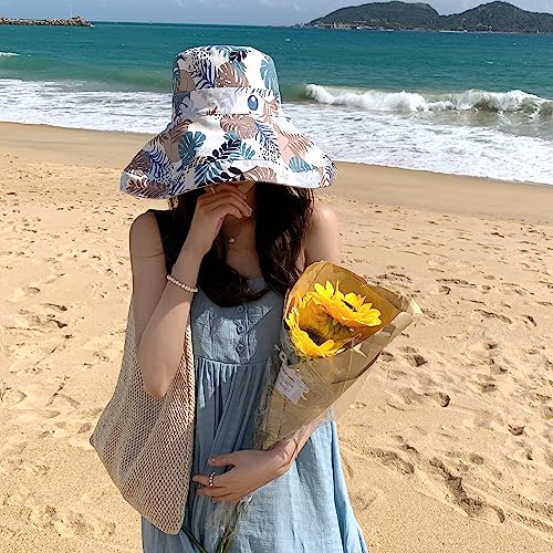 HUAMULAN Women Summer Vacation Wide Brim Sun Hat Reversible Fishing Hats - color: Beige