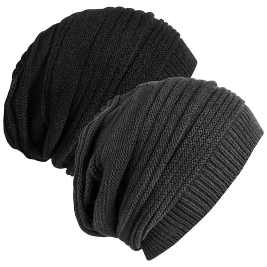 Senker Fashion 2 Pack Winter Beanie Hats for Women, Womens Slouchy Beanies - color: Grey Black