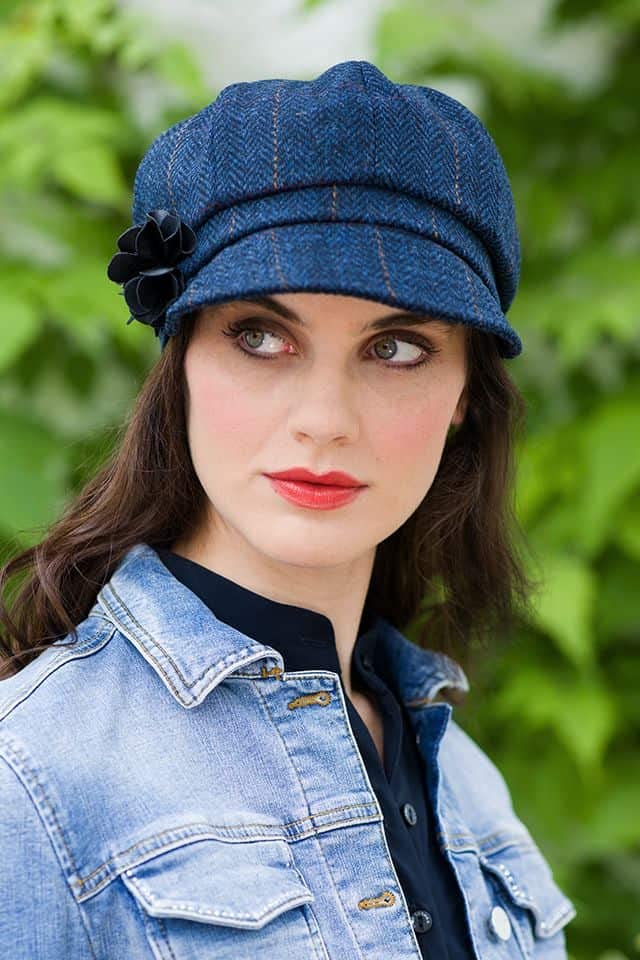 Newsboy Hat for Women's Cap 8 Panel Wool Made in Ireland - color: Blue- 34