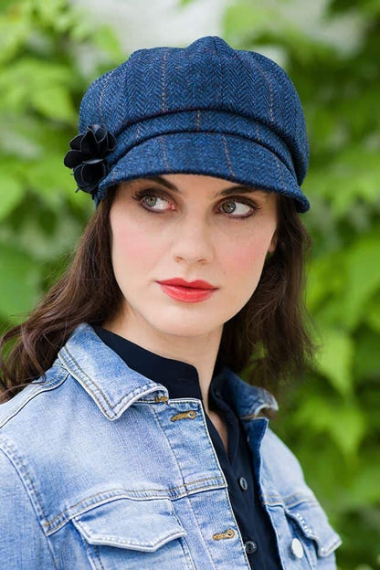 Newsboy Hat for Women's Cap 8 Panel Wool Made in Ireland - color: Blue- 34
