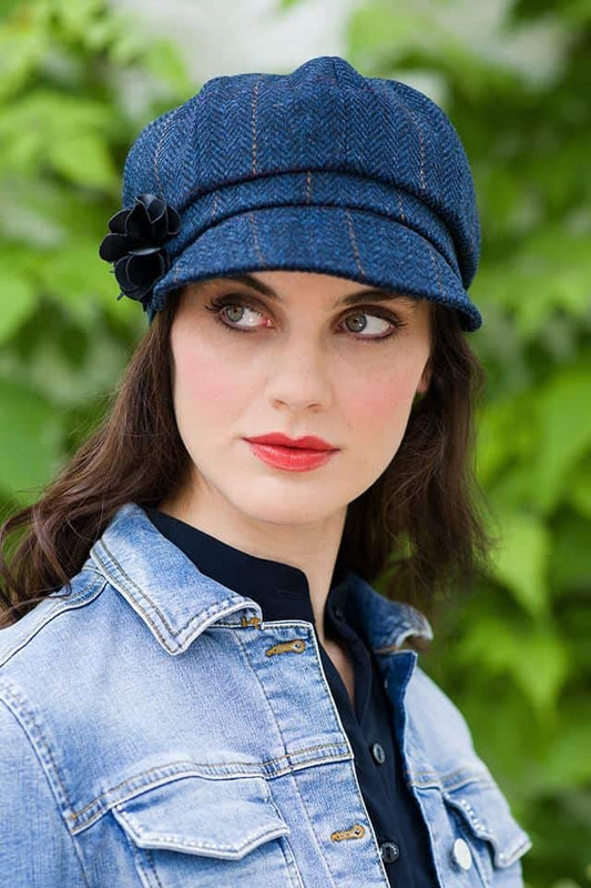 Newsboy Hat for Women's Cap 8 Panel Wool Made in Ireland - color: Blue- 34