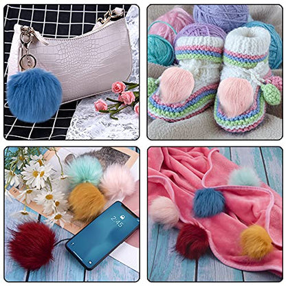 SIQUK 30 Pieces Faux Fur Pom Pom for Hats with Elastic Loop - color: Rainbow