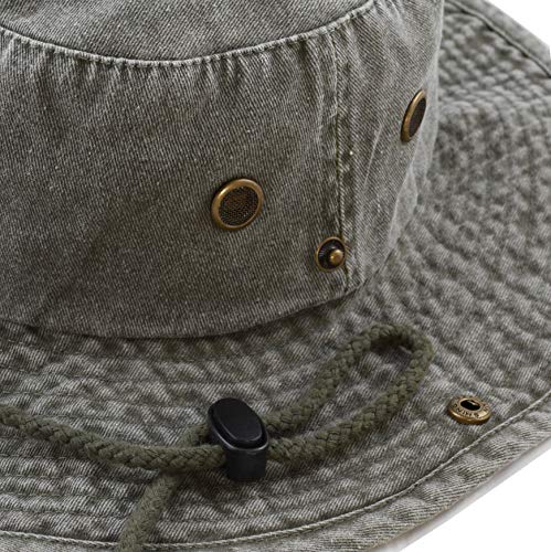 The Hat Depot Cotton Stone-Washed Safari Wide Brim Foldable Double-Sided Sun Boonie Bucket Hat - color: 3. Pigment - Olive, size: Large-X-Large