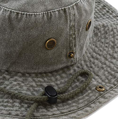 The Hat Depot Cotton Stone-Washed Safari Wide Brim Foldable Double-Sided Sun Boonie Bucket Hat - color: 3. Pigment - Olive, size: Large-X-Large