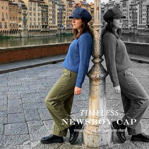 Funky Junque Women's Newsboy Cabbie Cap, Vintage Baker Boy Hat - color: Checker - Denim