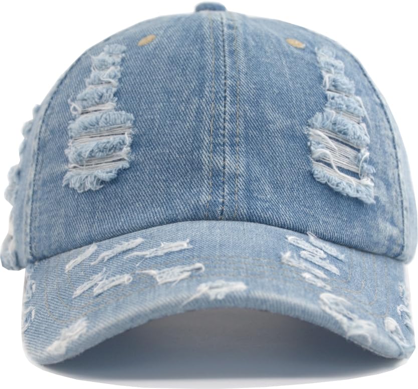 TSSGBL Unstructured Distressed Baseabll Cap Cotton Soft Dad Hat Adjustable Low Profile Headwear Ball Caps for Women Men - color: Distressed-denim-blue, size: Medium-Large