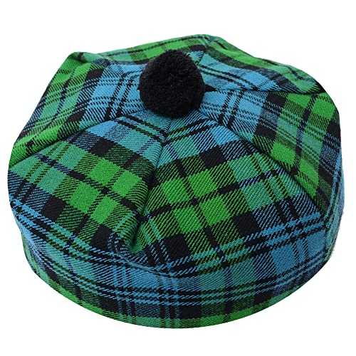 HAAUR Scottish Tammy Hat Traditional Kilt Tam o' Shatner Acrylic Wool Flat Bonnet Various Tartans with Pompom One Size - color: Ancient Campbell
