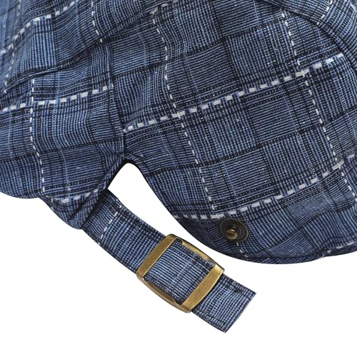 ZLYC Men Cotton Flat Cap Summer Scally Newsboy Beret Driver Hat - color: Plaid Blue
