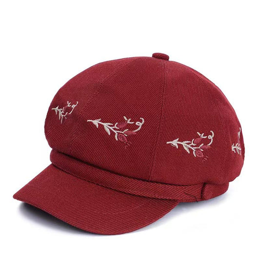 Women Retro Classic Visor Newsboy Cabbie Cap Beret Hats with Flower Buckle for Woman Ladies - color: 11red