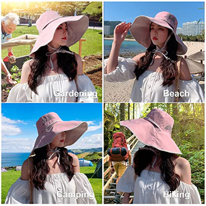 HUAMULAN Women Summer Vacation Wide Brim Sun Hat Reversible Fishing Hats - color: M0004-fense