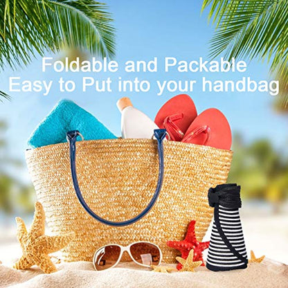MAYLISACC Foldable Straw Sun Visors for Women, Sun Protecetion Wide Brim Sun Hats Adjustable Topless Beach Hat - color: Blackstripe ( 1 Pcs )