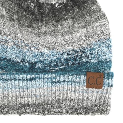 C.C Multi Color Space Dye Wool Stretchable Soft Warm Pom Beanie with Faux Fur Pom Knit Winter Skully Hat. - color: Grey Combo