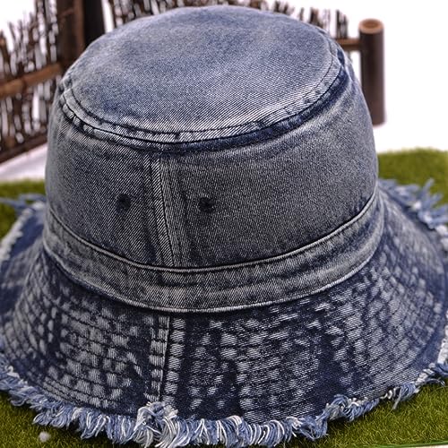 Cotton Denim Distressed Bucket Hat, Sun Hat, Hat for Men and Women - color: Blus
