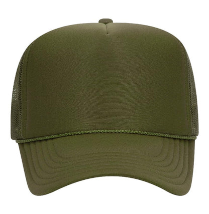 Otto Cap 5-Panel High Crown Mesh Back Trucker Hat - color: Olive Green