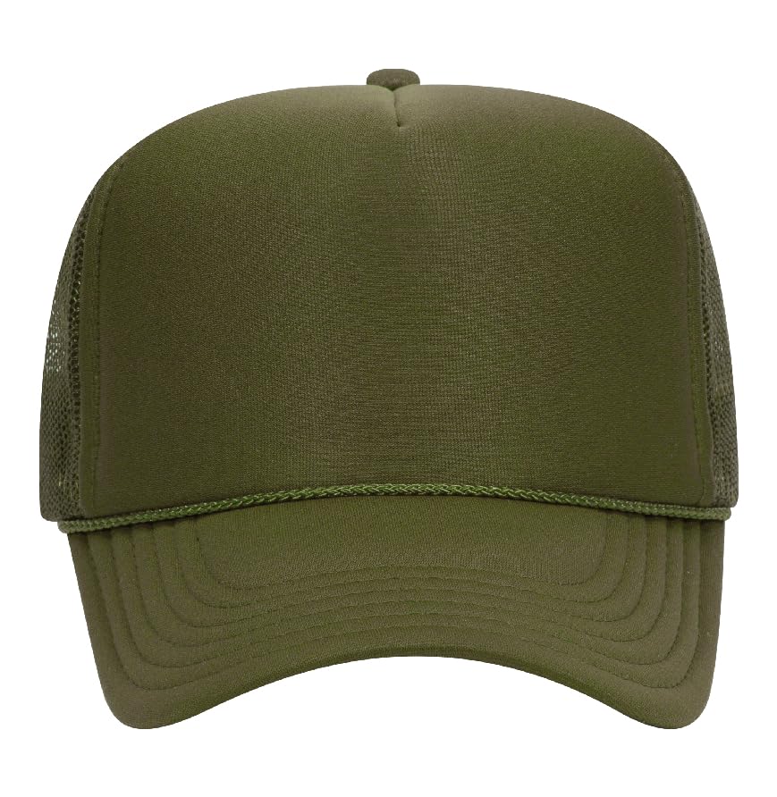 Otto Cap 5-Panel High Crown Mesh Back Trucker Hat - color: Olive Green