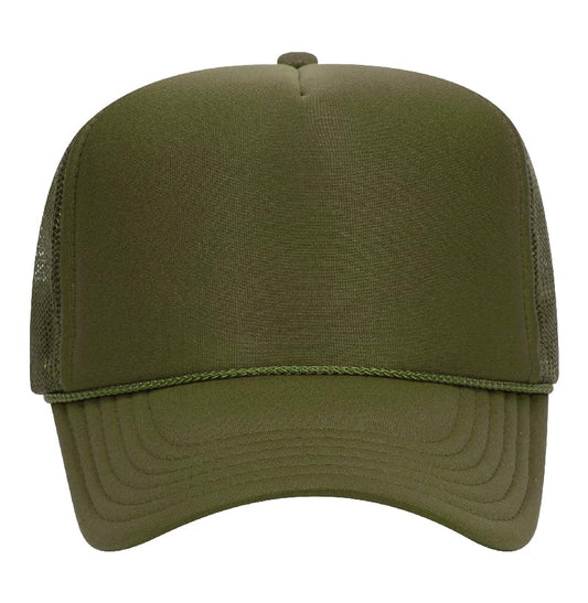 Otto Cap 5-Panel High Crown Mesh Back Trucker Hat - color: Olive Green