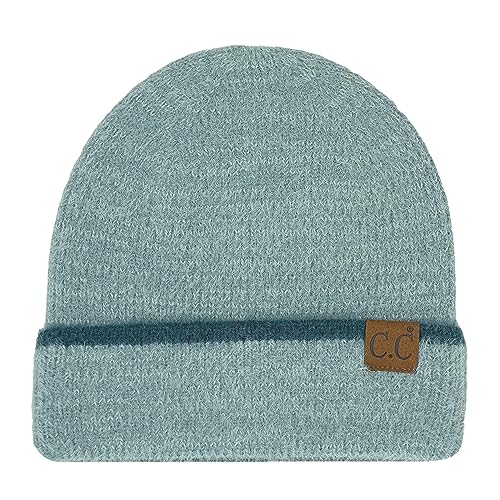 C.C Fuzzy Beanie for Women Unisex - Acrylic Stretchable Soft Warm Knit Winter Skully Hat - color: Feather Yarn-dusty Blue