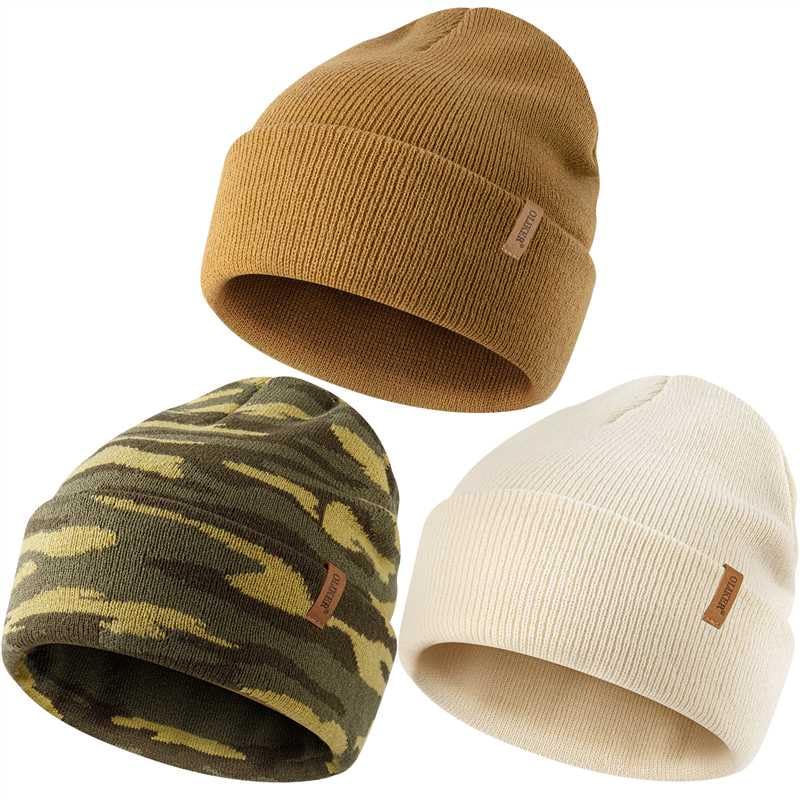 Beanie for Men Women, Winter Double Layer Warm Hat Skull Cap - color: Camouflage 1+beige+brown