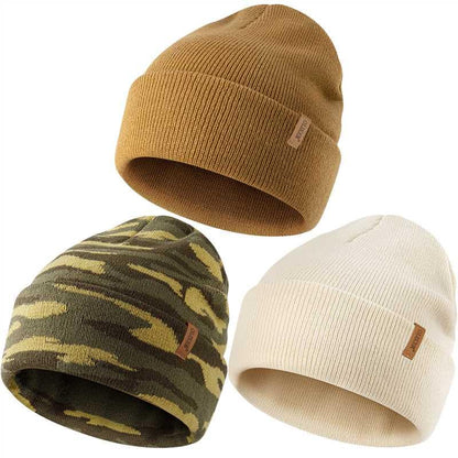 Beanie for Men Women, Winter Double Layer Warm Hat Skull Cap - color: Camouflage 1+beige+brown