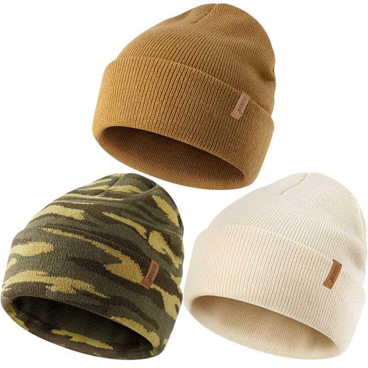 Beanie for Men Women, Winter Double Layer Warm Hat Skull Cap - color: Camouflage 1+beige+brown