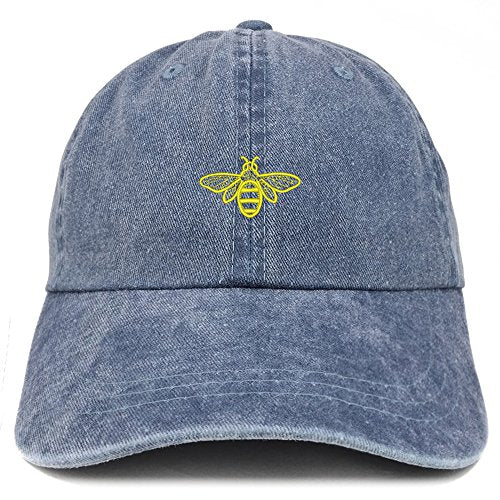 Trendy Apparel Shop Bee Embroidered Washed Cotton Adjustable Cap - color: Navy