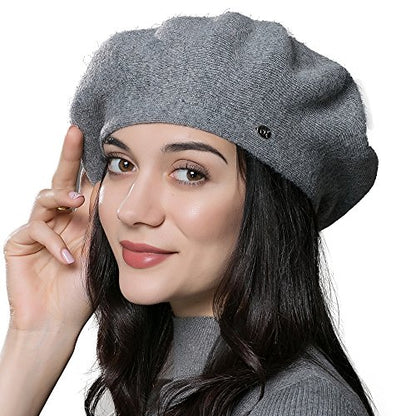 Womens Winter Beret Hat Knitted Beanie Cap Autumn Winter Hat French Classic Beret - color: Dark Grey