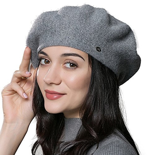 Womens Winter Beret Hat Knitted Beanie Cap Autumn Winter Hat French Classic Beret - color: Dark Grey