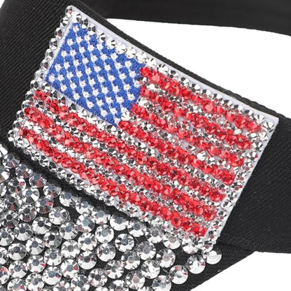 Shiny Rhinestones American Flag Sun Visor Hat Summer Outdoor Open Top Baseball Cap Adjustable Sparkly Party Headwear - color: American Flag - Black
