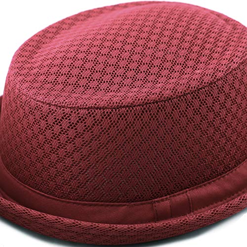 The Hat Depot Unisex Light Weight Classic Soft Cool Mesh Pork Pie hat - color: Burgundy, size: Small-Medium