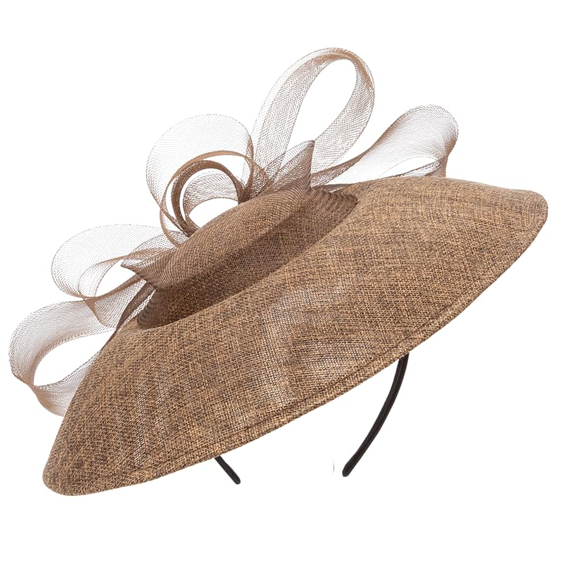 Elegant Wide Brim Fascinator Hat for Women, Detachable Headband & Clip - color: Dark Coffee
