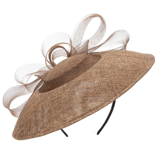 Elegant Wide Brim Fascinator Hat for Women, Detachable Headband & Clip - color: Dark Coffee