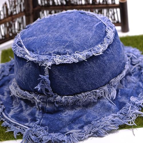 Cotton Denim Distressed Bucket Hat, Sun Hat, Hat for Men and Women - color: Yfub