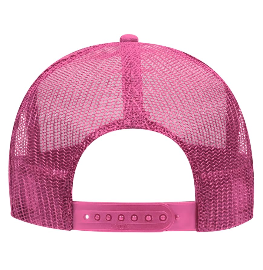 Otto Cap 5-Panel High Crown Mesh Back Trucker Hat - color: Hot Pink/White