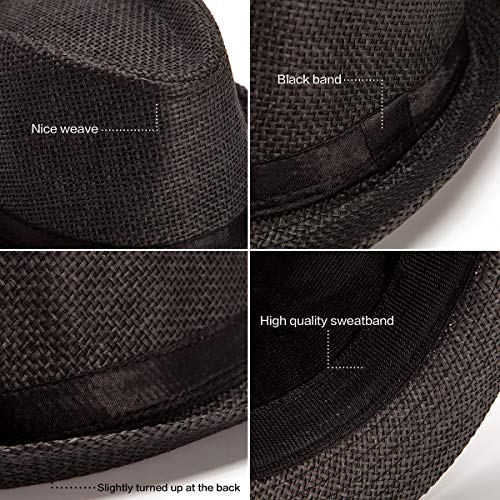 XL Straw Fedora Hats for Men Summer Trilby Beach Travel Panama Casual 7 1/2 - color: Black