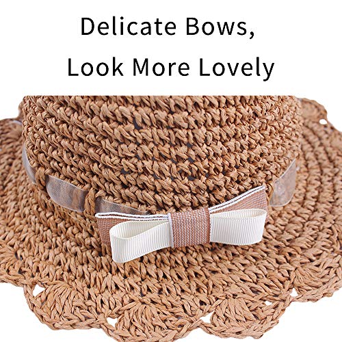 JANGANNSA 여자 아기 밀짚 모자 야외 아기 자외선 차단 모자 여름 나비 매듭 해변 모자 유아 여아용 - color: 나비매듭, size: 6-12 Months