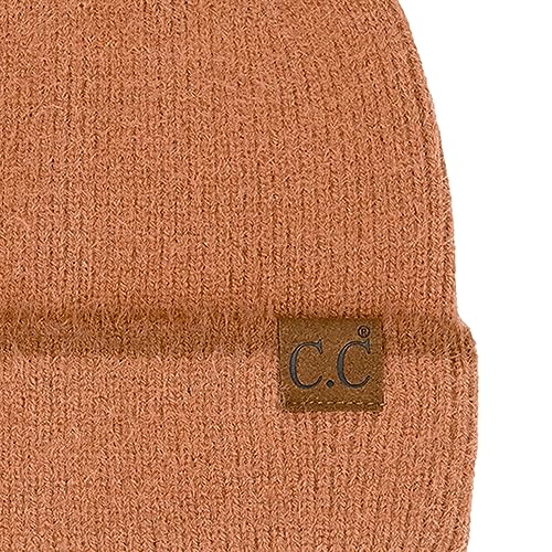 C.C Fuzzy Beanie for Women Unisex - Acrylic Stretchable Soft Warm Knit Winter Skully Hat - color: Feather Yarn-rust