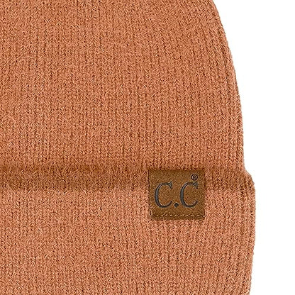 C.C Fuzzy Beanie for Women Unisex - Acrylic Stretchable Soft Warm Knit Winter Skully Hat - color: Feather Yarn-rust