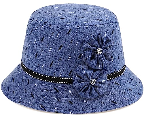 Glamorstar Vintage Felt Cloche Hat Winter Floral Fedora Bucket Hat Bowler Hats - color: Blue 4