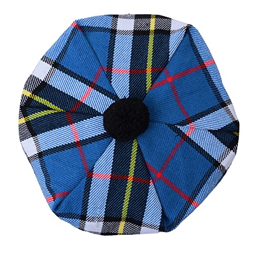HAAUR Scottish Tammy Hat Traditional Kilt Tam o' Shatner Acrylic Wool Flat Bonnet Various Tartans with Pompom One Size - color: Blue Thompson