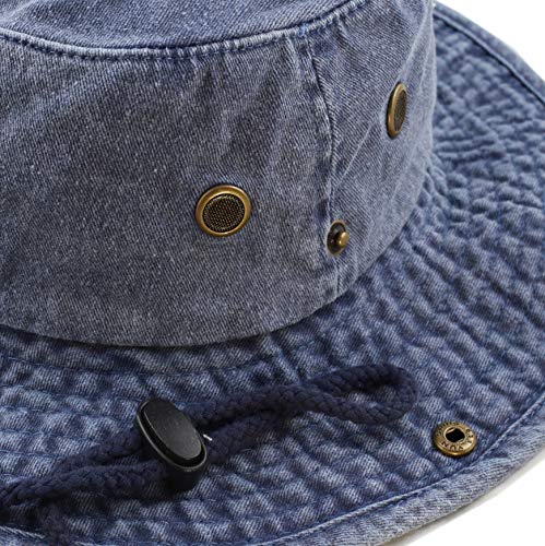 The Hat Depot Cotton Stone-Washed Safari Wide Brim Foldable Double-Sided Sun Boonie Bucket Hat - color: 3. Pigment - Blue, size: Small-Medium