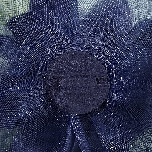 JWICOS Fascinators Hat for Women 50s Flower Hat with Veil Cocktail Wedding Tea Party Church Derby Hat - color: Navy