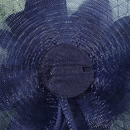 JWICOS Fascinators Hat for Women 50s Flower Hat with Veil Cocktail Wedding Tea Party Church Derby Hat - color: Navy