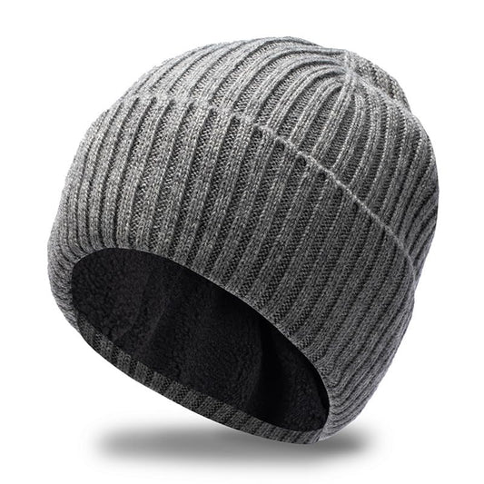 Oversize Wool Kitted Beanie Big Head Men Women Sports Cuffed Cap Dad Winter Warm Fleece Linned Skullies - color: Dark Gray