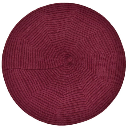 Cotton Knitted Women Beret Hat, French Style Solid Color Beret, Winter Autumn Warm and Soft Beanie Hat - color: Wine Red