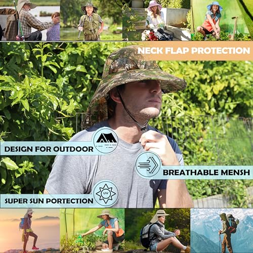 Solaris Small‑Head‑Fit Sun Hat with Neck Flap for Men & Women - color: Leaf Woodland Camo, size: One Size